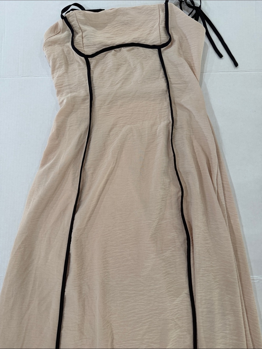 Women’s Beige Slip Dress with Black Trim